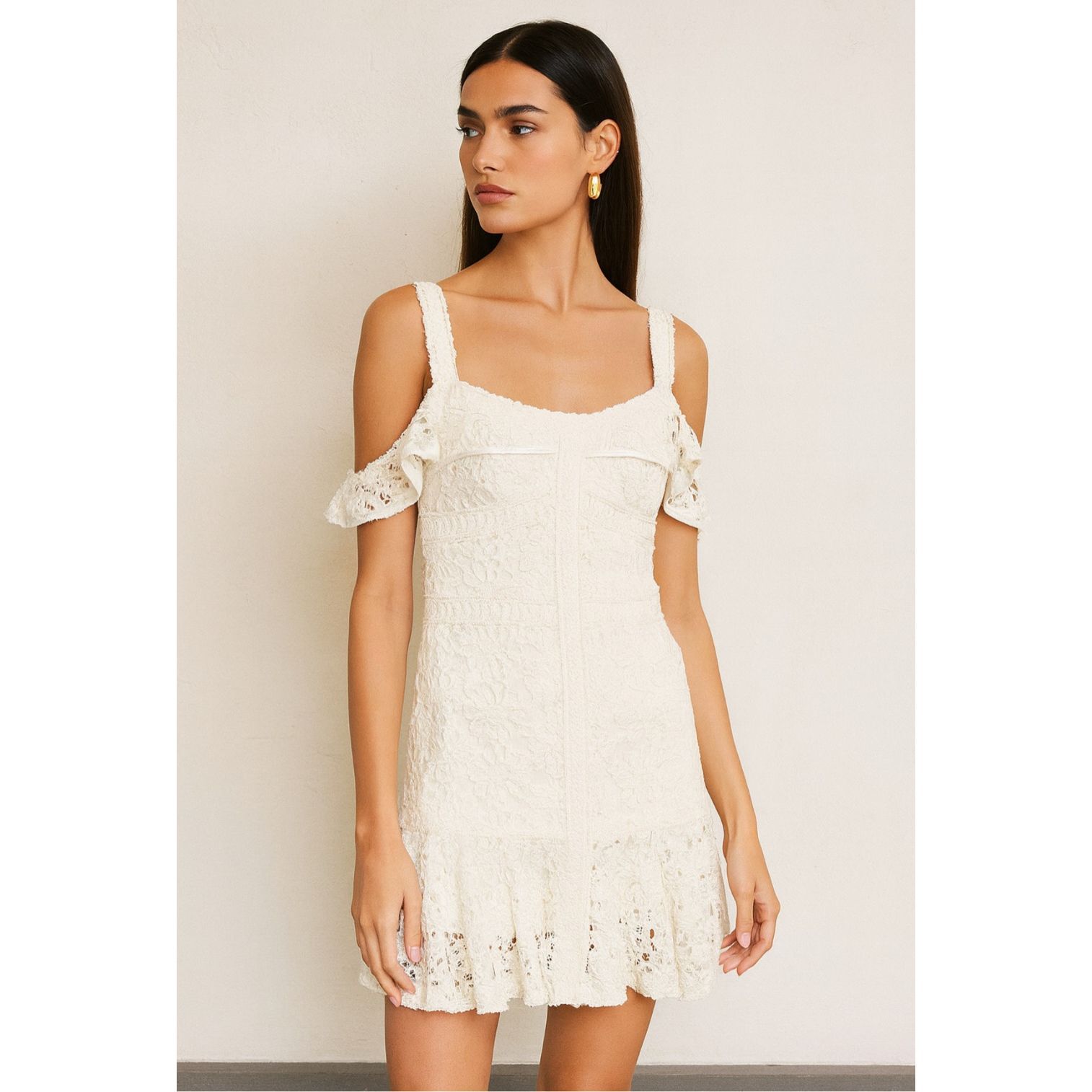 Alexis Linzi Ivory Lace Mini Dress L Bridal Shower Engagement Bachelorette Hon